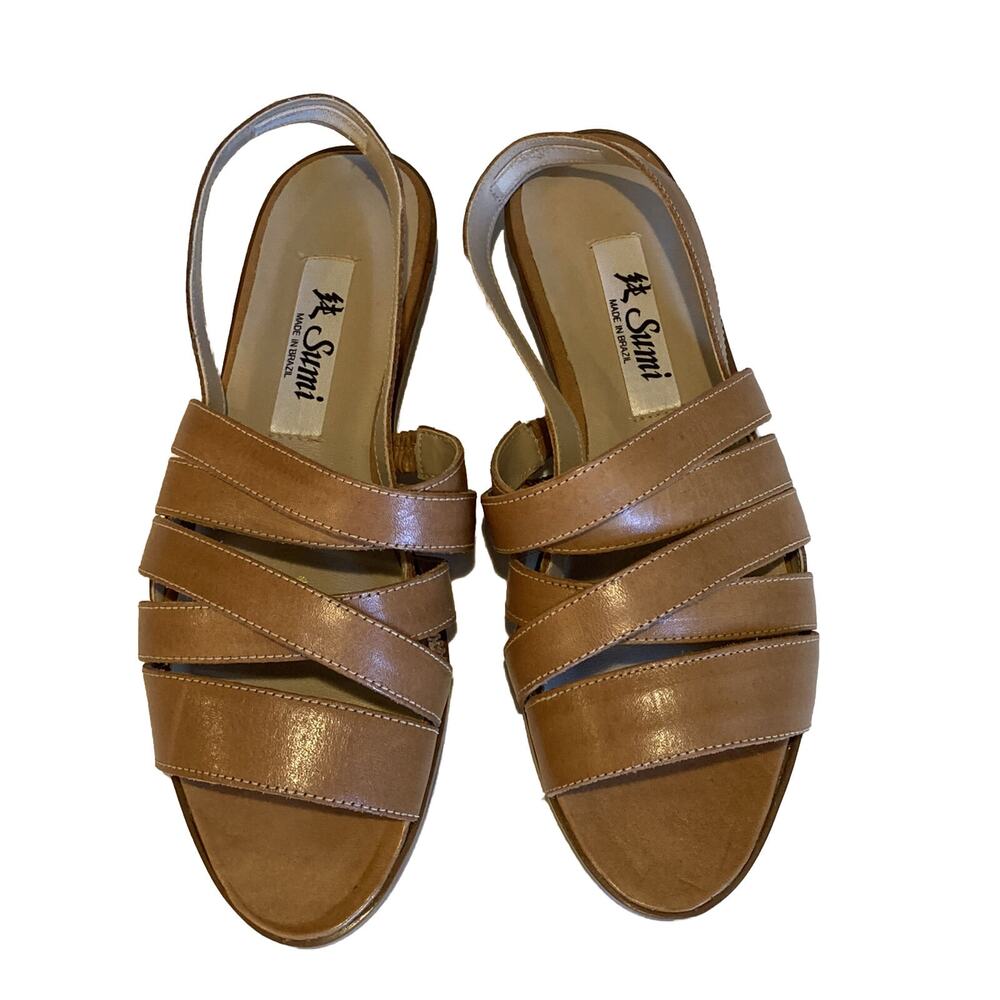 Sumi Brown Leather Strappy Sandals Made in Brazil Never Worn Vintage